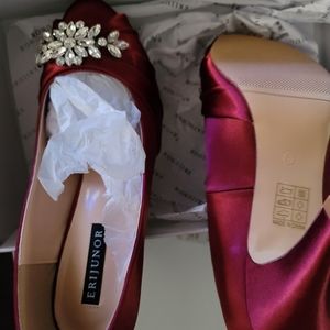 Cranberry red satin evening shoes
